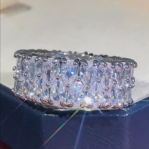 ETERNITY DIAMOND 925 STERLING SILVER RING. I did not wear it, it’s tight for me. - Picture 2 of 8